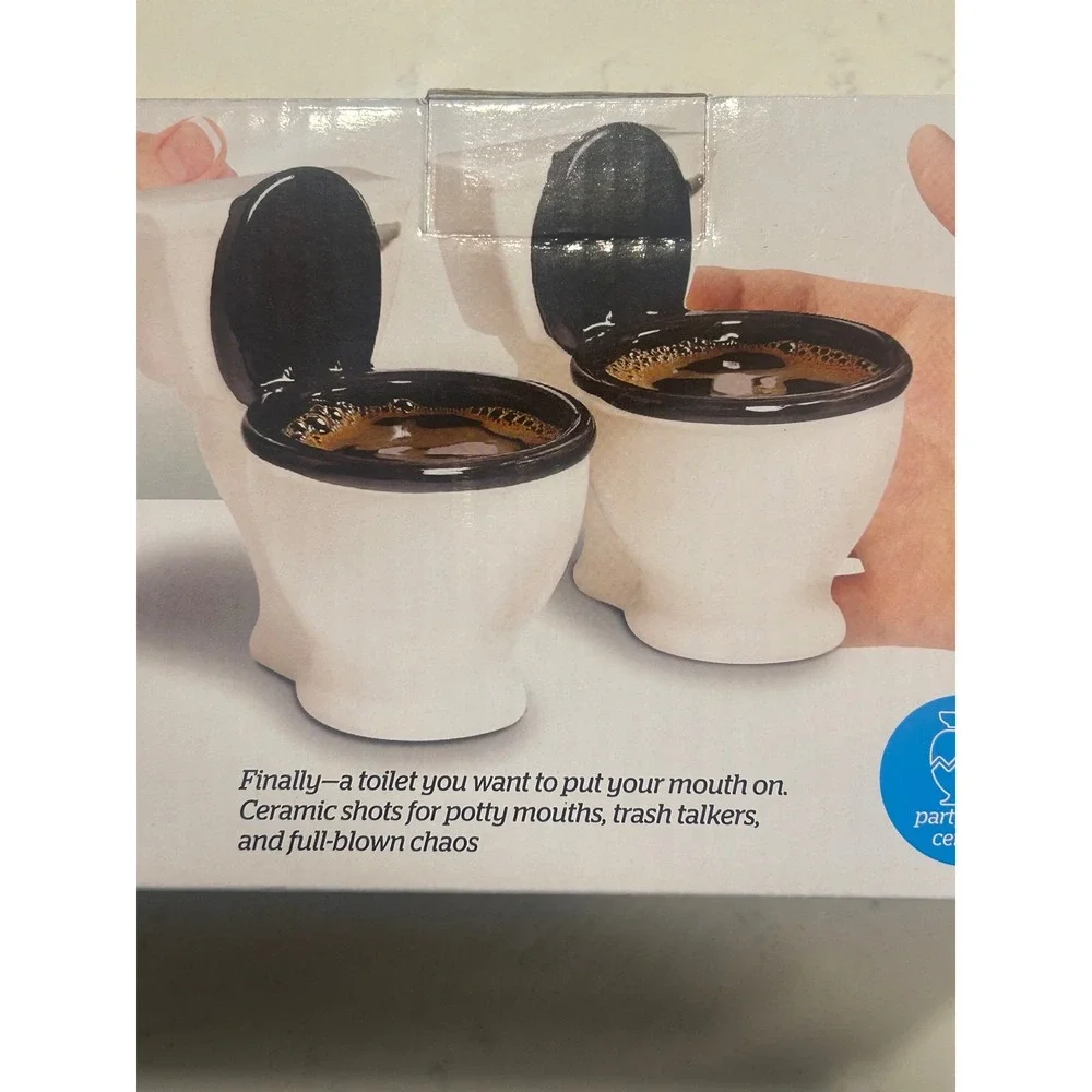 BigMouth Inc The Toilet Shot Glasses Set of 2 Ceramic Gag Gift 1.5oz White Black